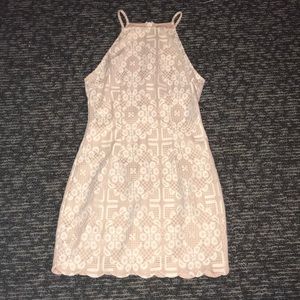 Nude dress w/ white lace pattern